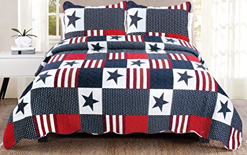 United Curtain Co. Americana Quilt Set, Full/Queen, Red, White & Blue