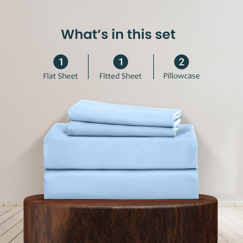 900-Thread-Count 100% Egyptian Cotton Sheets, Luxrious 6-PCs Sheet Set, Soft and Silky, Fits Mattress Upto 21-23'' Deep Pocket (Short Queen, Light Blue)