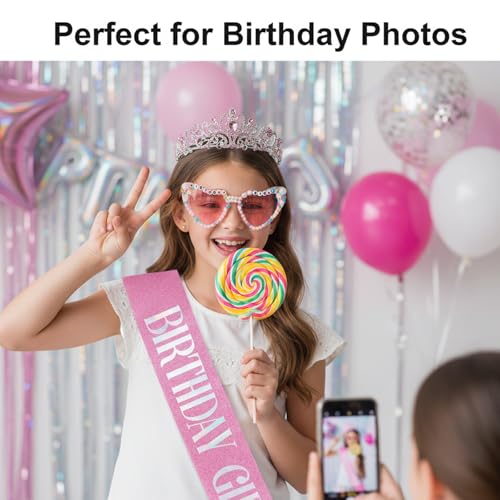Tiara de corona de cumpleaños y accesorios rosa para regalo 3