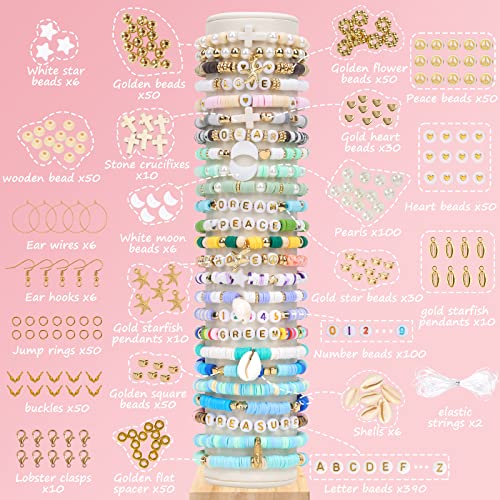 QUEFE Clay Beads for Jewelry Making Kit, 28 Colors Bracelet Making Kit for Adults, Polymer Heishi Beads for Crafts Gifts