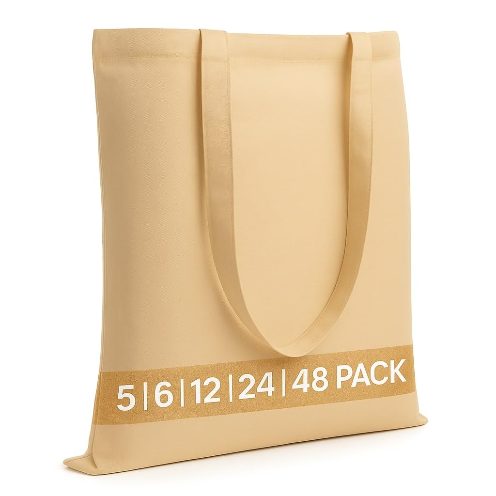 Salt Earth Pack of 5 | 6 | 12 | 24 | 48 – 100% Cotton Reusable Tote Bags – Bulk Grocery, Shopping, DIY, Beach & Gift Use