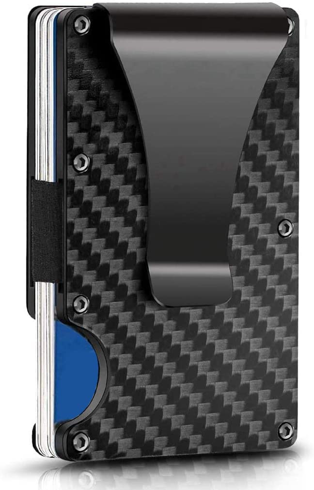 wowobjectsCarbon Fiber Credit Card Holder with Metal Money Clip - Slim Wallet Purse Card Holder for Men (Black)