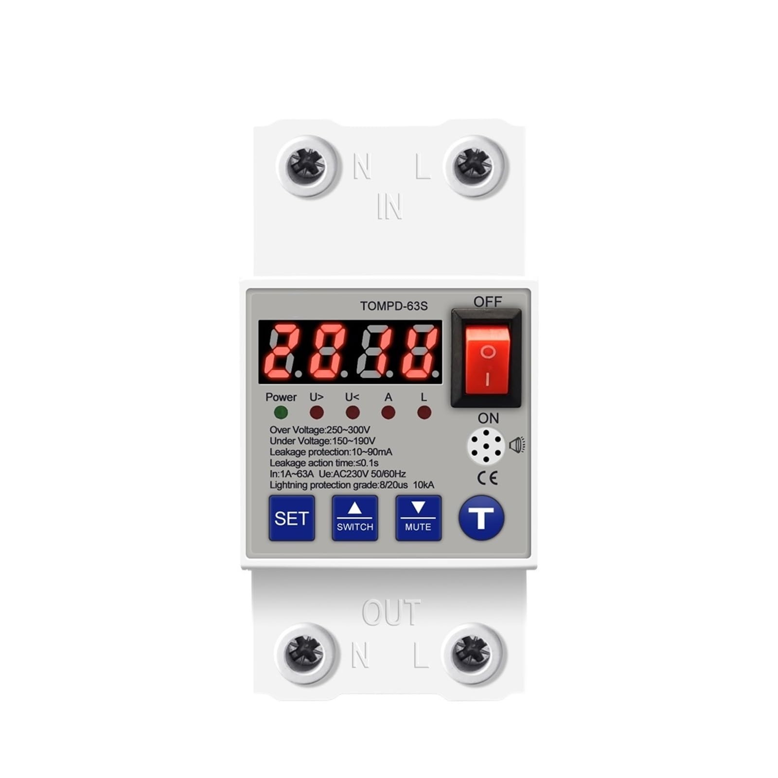 RWRAPS Protector de Voltaje Disyuntor de reconexión automática 63A, protección contra sobretensiones y bajo Voltaje, protección contra sobretensiones, relé Protector