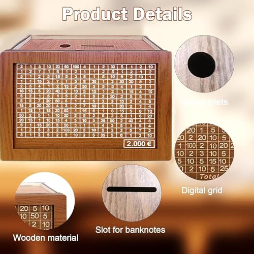 Money Saving Box, Wooden Savings Box, Money Saving Challenge with Numbers Tick with Counter, Reusable Cash Bank - Image 3
