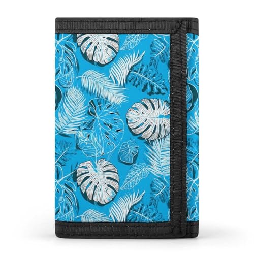 Sky Blue Tropical Leaves Print Wallet for Men, 8 Credit Card Holder Slim Minimalist Front Pocket Small Mens Bifold Wallets