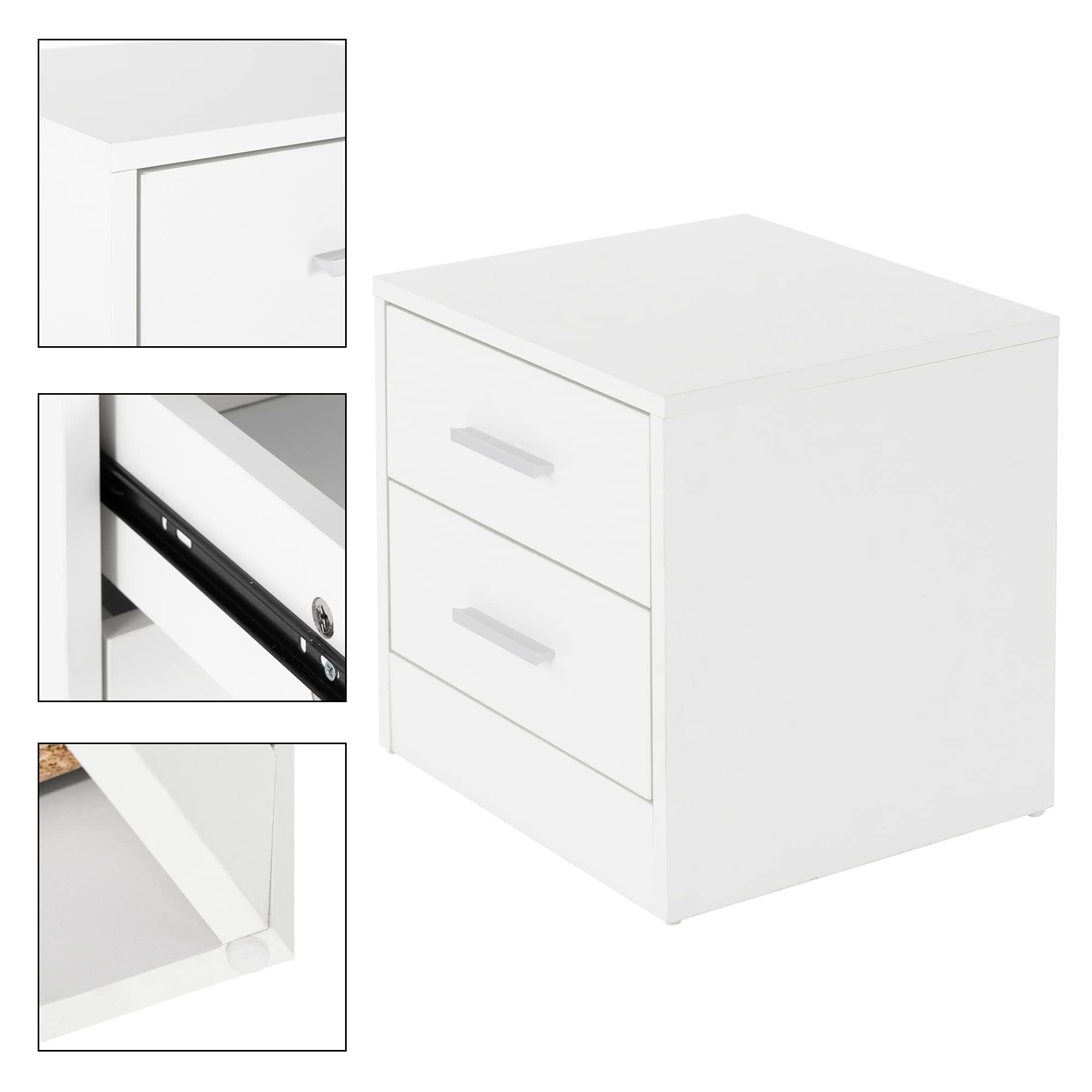 ML-Design Set di 2 Comodini con 2 Cassetti e Ripiano d'Appoggio in Legno Maniglia in Alluminio - 38 x 37 x 34 cm - Tavolino Camera da Letto Coppia di Comò da Notte Mobiletto Armadietto Arredo Bianco
