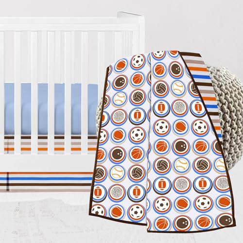 Bacati - Mod Sports Blue Orange Chocolate Boys 3-Piece Crib Bedding Set
