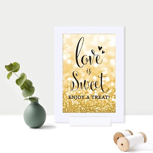Miniatura 3 de Andaz Press Letreros enmarcados para fiesta de boda, purpurina dorada brillante, 4 x 6 pulgadas, letrero de mesa de postre Love is Sweet, Enjoy a