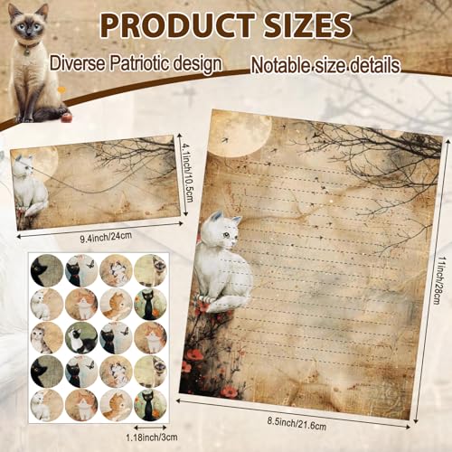 Image of TaoBary 160 Pcs Kitten Stationery Paper and Envelopes Set 50 Double Sided Lined Stationery Paper with 50 Matching Envelopes and 60 Round Dot Sticker 8.5 x 11'' Letter Writing Kit for Home, 10design