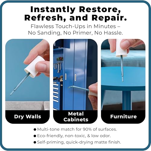 Image of spot. Touch-Up Paint | Matte Finish for Cabinets, Walls, Doors & Furniture | Multi-Tone Blue Repair Kit | Quick-Dry, Self-Priming, Low-Odor, Eco-Friendly | No-Sanding or Primer Needed | 3 Pack