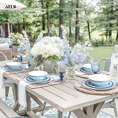 Aels Melamine Dinnerware Set Of 18 Pcs Dinner Dishes Set, Lightweight Unbreakable For Indoor And Outdoor Use, Bpa Free, Dishwasher Safe, Light Blue #TOP4