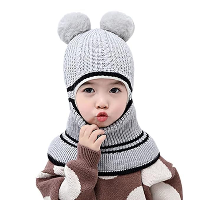 Image of Toddler Winter Hat With Scarf and Earflap Hood - Fleece Lined Monkey Cap for Baby and Kids (6 Months to 7 Years)