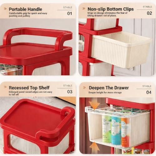 Image of JD FRESH 3 Tier Plastic Storage Drawer Cabinet with Wheels /Plastic Storage Drawer /Multipurpose Chest of Drawer /Storage Box for Living Room, Office and Home /Toys Organizer for Kids Room (Red)