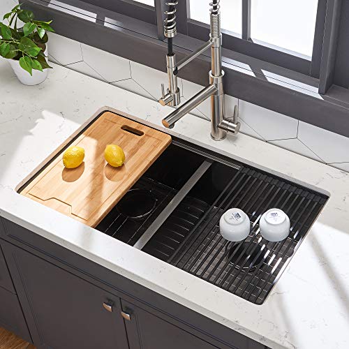 KRASTY 33‘’ Modern Black Undermount Farm Sink 304 Stainless steel Black Kitchen Sink,Farmhouse Kitchen Sink JB007B-KR