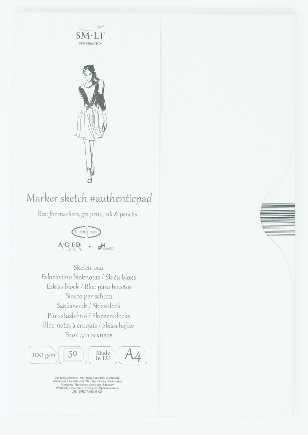 SMLT MA-50 Authentic line A4 blok do szkicowania, 100 g/m², biały, do markerów, 50 arkuszy