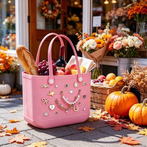 Image of yuboo Charms for Bogg Bag, 26Pcs Accessories Butterfly Bow Pearl Chain DIY Cute Decoration Bag Charm for Bogg Bag Rubber Tote Fall Bags Decoration Charms for Girls Women