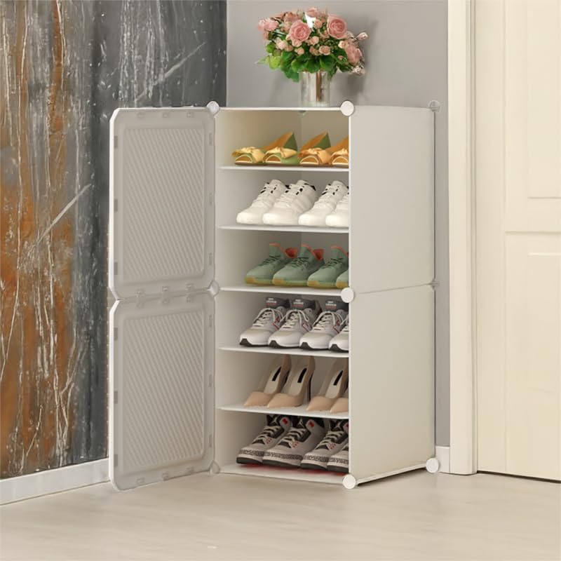 Image of EXVITO 2 Tier Shoe Rack with Shelf, Folding Shoe Rack for Bedroom, Living Room,Entryway, Footwear Stand for Home, Organizer, ShoeRack Plastic | Plastic Shoes Rack for Home - HT-White