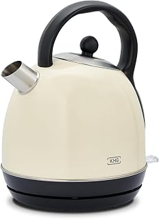 KHG WK-1711 (C) Wasserkocher Retro 1,7 L, Kessel-Wasserkocher Creme | 360° Sockel, Kalkfilter, Wasserstandsanzeige, Trockengehschutz, verdecktes Heizelement, LED-Leuchte, 2200 W & 220 V