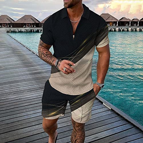 Glvsz Men's 3D Short Sleeve Suit Shorts Beach Tropical Hawaiianss Body Sports Shorts Suit Sports Suit Formal Men Outfit Videos Beige #TOP1