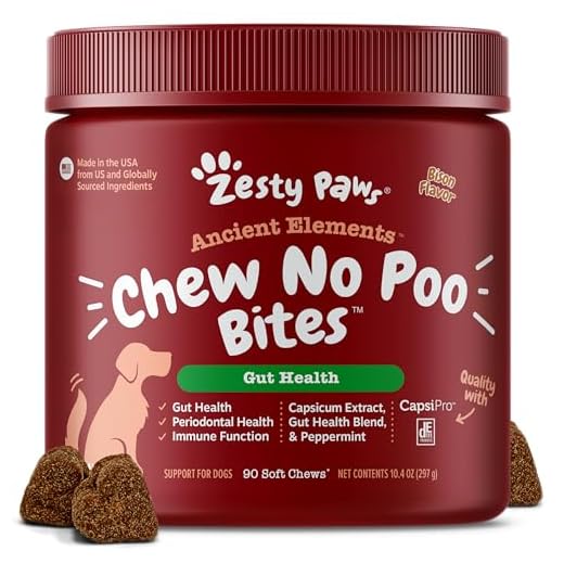 Zesty Paws Chew No Poo Bites for Dogs - Stool Eating Deterrent Soft Chews for Dogs - Gut, Periodontal & Immune System Support - Premium DE111 Bacillus subtilis Probiotic - AE Bison - 90 Count