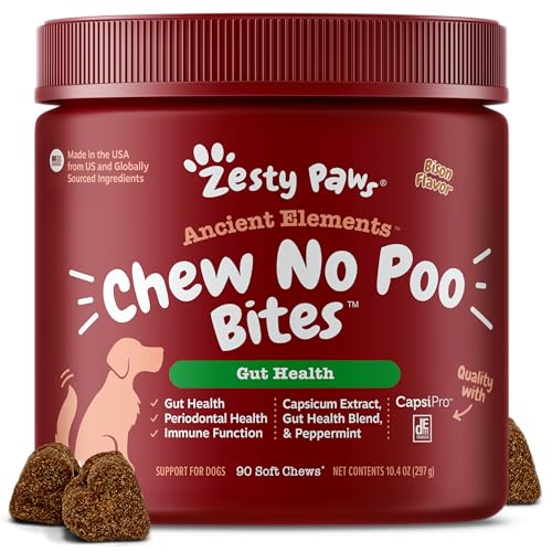 Zesty Paws Chew No Poo Bites for Dogs - Stool Eating Deterrent Soft Chews for Dogs - Gut Periodontal & Immune System Support - Premium DE111 Bacillus subtilis Probiotic - AE Bison - 90 Count