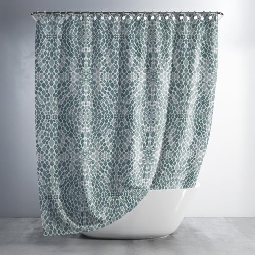 Image of Sassoon Aqua Fern Polyester Washable 1 Piece Printed Bathroom Shower Curtain with Hooks - 6.5ft
