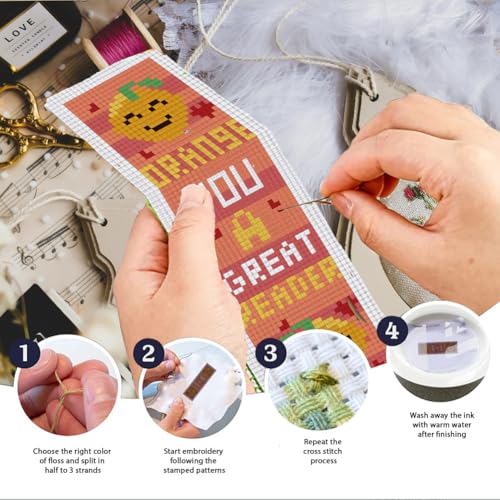 Image of INFUNLY 6PCS Encourage Reading Cross Stitch Bookmark Kit I'd Love to Read More DIY Stamped Cross Stitch Kit Embroidery Bookmark Kit Inspirational 8.66 inchx3.15 inch for Adults Students Book Lovers
