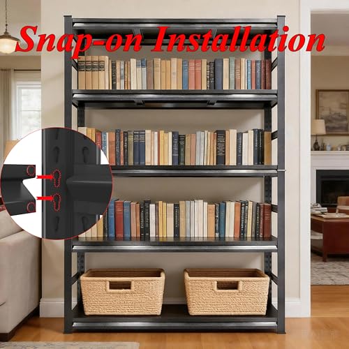 Image of Book Shelf, 3000Lbs Heavy Duty Bookcase, 5 Tier Industrial Adjustable Metal Shelving, Corner Bookshelf Cube Storage Organizer, Book Shelves For Living Room Home Organization, 47.2 inchWx23.6 inchDx73.3 inchH
