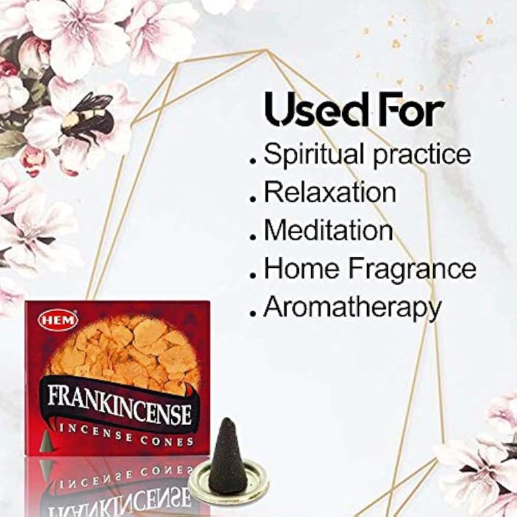 HEM Frankincense Incense Cones (Pack of 12-120 Count) | Long Lasting Aroma | for Positivity, Stress Relief, Air Purifier & Pooja