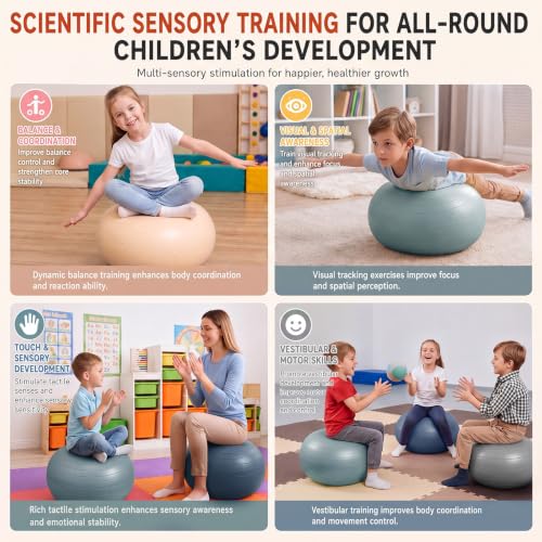 Image of Lewtemi 4 Pcs Flexible Seating for Classroom Elementary 20 Inch Yoga Ball Chair Inflatable Donut Ball Chair with Inflator for Kids Student Sensory Balance Office Exercise(Retro Color)
