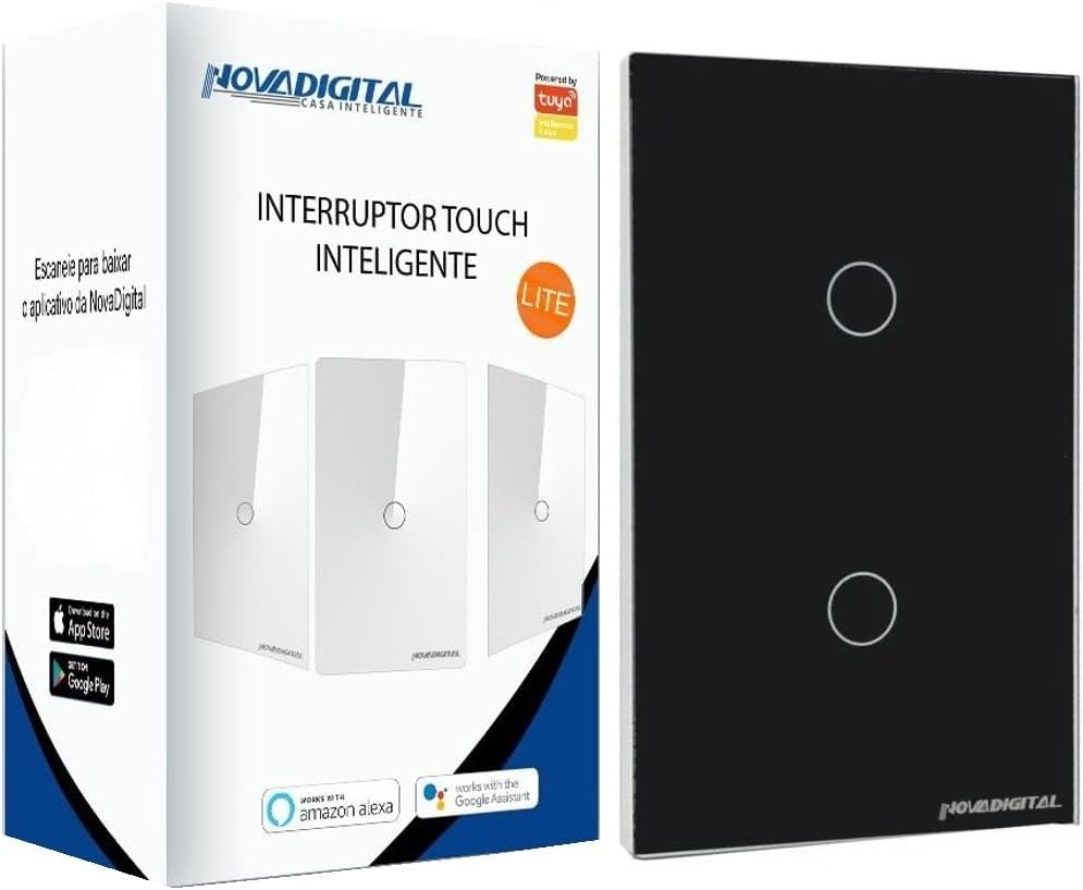 Interruptor inteligente Lite 2 botões touch Wi-Fi preto Novadigital