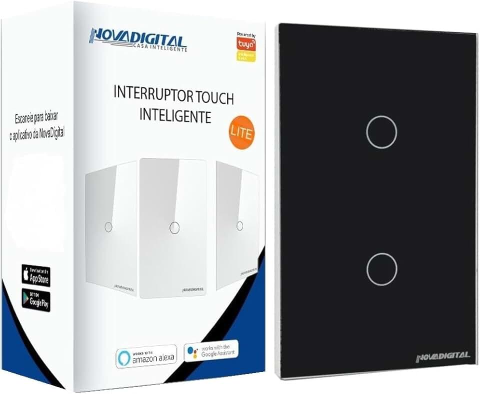 Interruptor inteligente Lite 2 botões touch Wi-Fi preto Novadigital