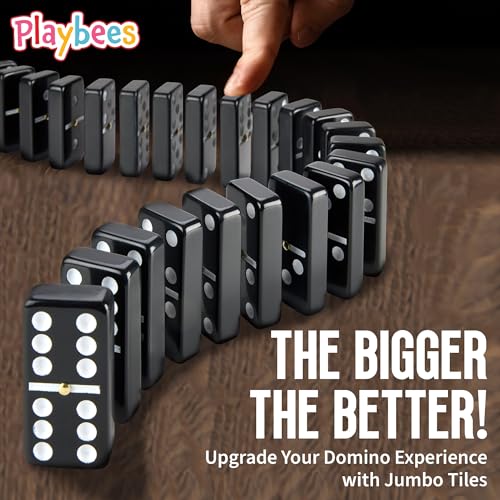 image for Playbees Jumbo Double Six Dominoes Set - 28 Black Classic Tiles in Fau