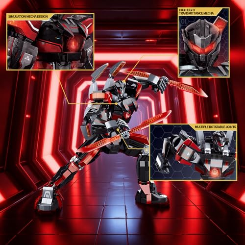 Image of Black Wanderer Mech Building Set 585 Pieces Dark Robot Action Figure with 2 Weapon Modes Ronin Destroyer Model Kit Anime Gift for Adults Teens