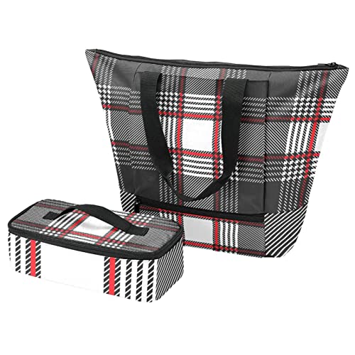 Sac fourre-tout à carreaux et lunch box isolante pour pique-nique et bureau