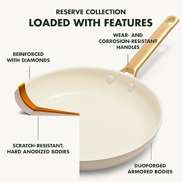 GreenPan 8 10 & 12 3 Piece Frying Pan Skillet Set, Hard Anodized Ceramic Nonstick, PFOA and PFAS-Free, Stainless Steel Handles, Dishwasher Safe, Oven Safe, Clay