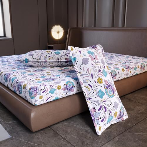 Image of Divine Casa 144 TC Cotton King Size Bedsheet with 2 Pillow Covers | Soft Comfortable Bedsheet for King Size Bed | Breathable Printed Bedding Set | 270 x 270 cm (Purple Blue, Floral)
