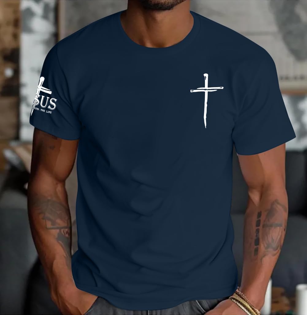 Christian Shirts for Men Oversized Jesus Shirt Faith Cross Graphic Tees God Religious Gifts Short Sleeve Tops - Image 3