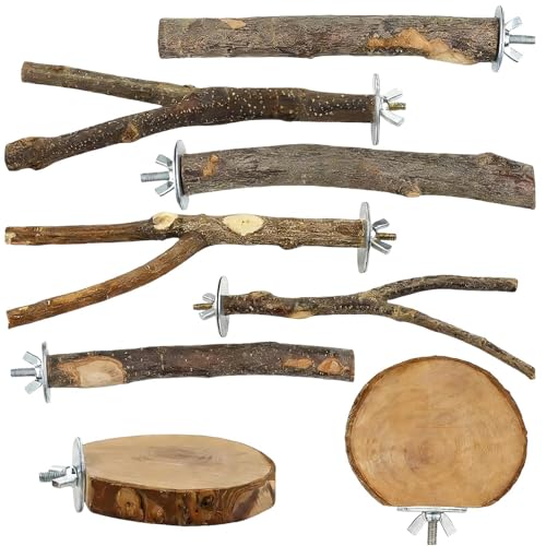 Natural Wood Bird Perch - 8-Piece Chewable Ladder | 320g Parrot Perches with Cockatiel, Chinchilla, Pet Juguetes for Cage, Tree Climbing, Window, Training, Activity, Small Birds, Bird Toys Stand