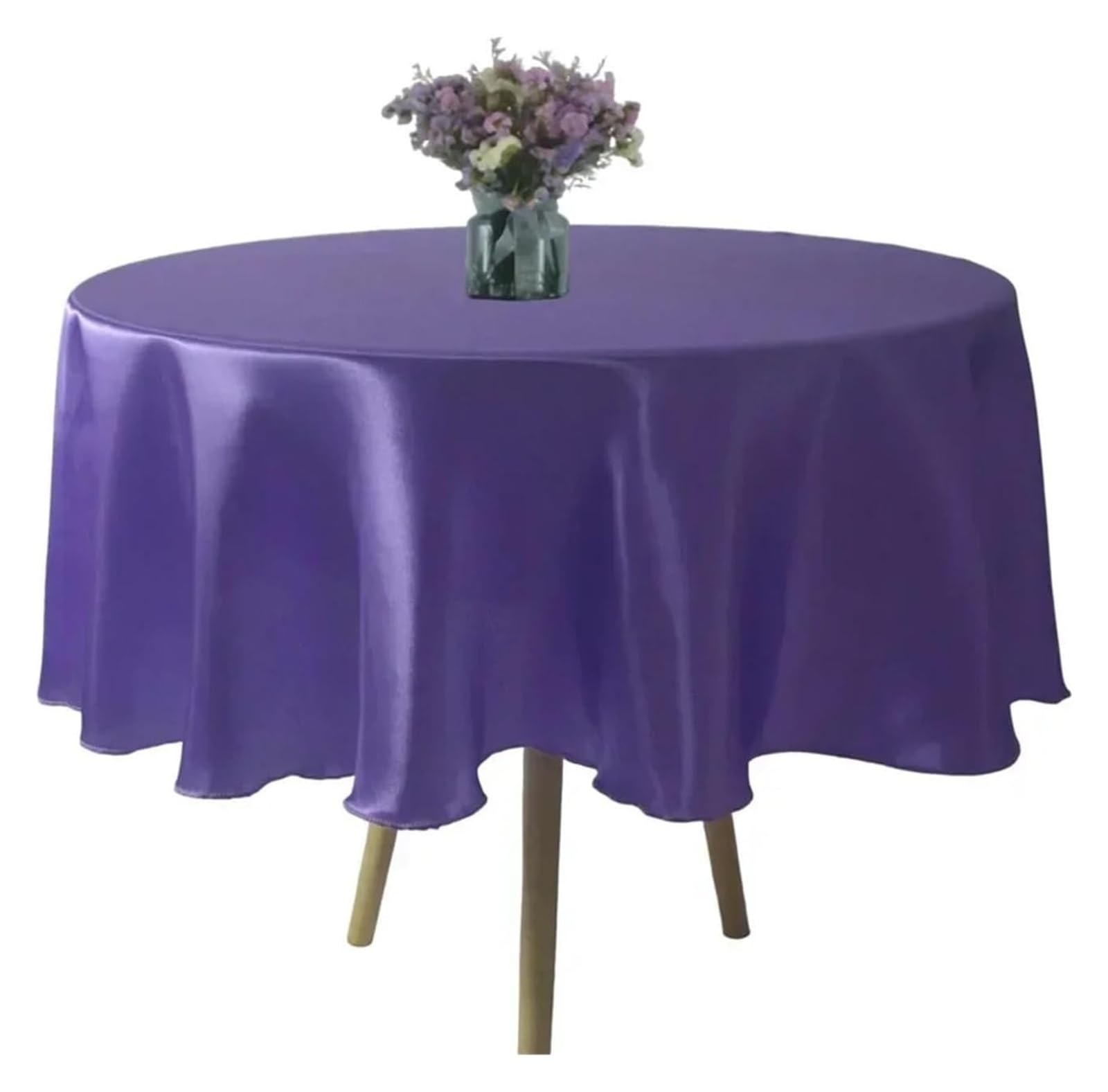 Tablecloth Round Satin Tablecloth Multicolor 145-335cm Wedding Party Birthday Home Dining(Purple,145CM)