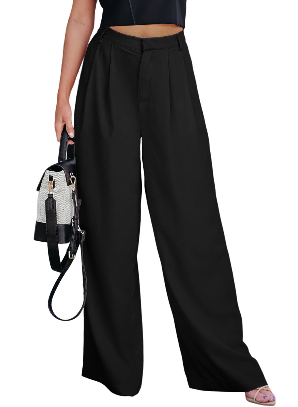 Dokotoo Womens Wide Leg Pants Business Casual Loose High Waisted Dress Palazzo Flowy Trousers