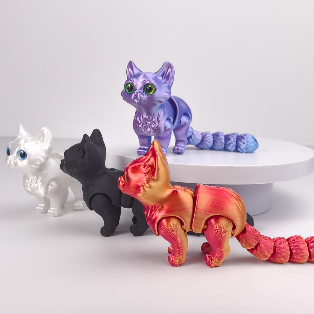 3D Printed Cat,3D Printed Animals Fidget Toys Decor for Stress Relief,Desktop Decoration,Easter Basket Stuffers,Gift for Kids (Black)