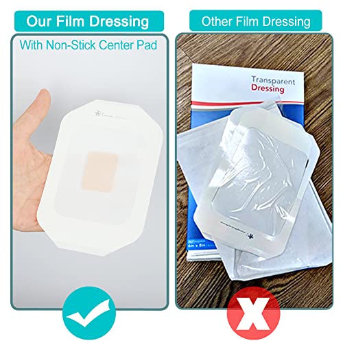 Chemo Port Shower Cover | Chest Catheter PICC Line Waterproof Transparent Film Island Dressing with Non Stick Pad | Wound Cover Bandage | PD Dialysis Tube Protector Frame Style | 4"x4.75" (Pack of 10)