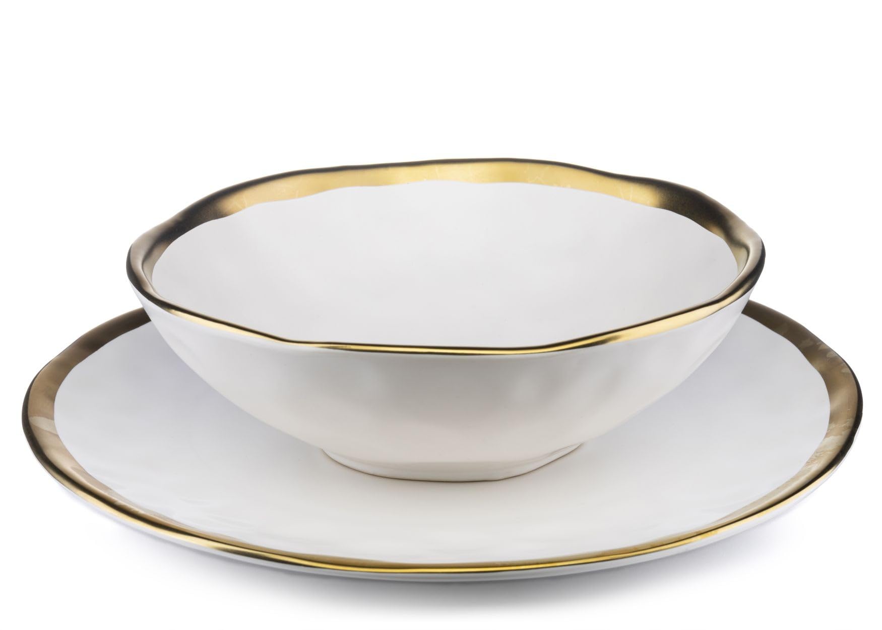 Keramik Geschirr Set 8 Personen | Weiße Teller 27 cm Ø und Schüssel 20 cm Ø | Modern Geschirr & Serviergeschirr | 4x Essteller und 4x Tiefe Suppenteller