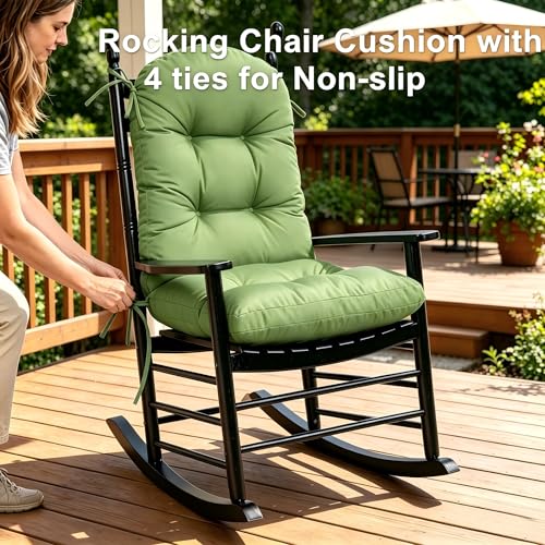 Image of QILLOWAY Outdoor High Back Chair Cushion for Adirondack, All Weather Rocking Chair Cushions Thick Padded Replacement for Patio Furniture Set of 4,Dark Green