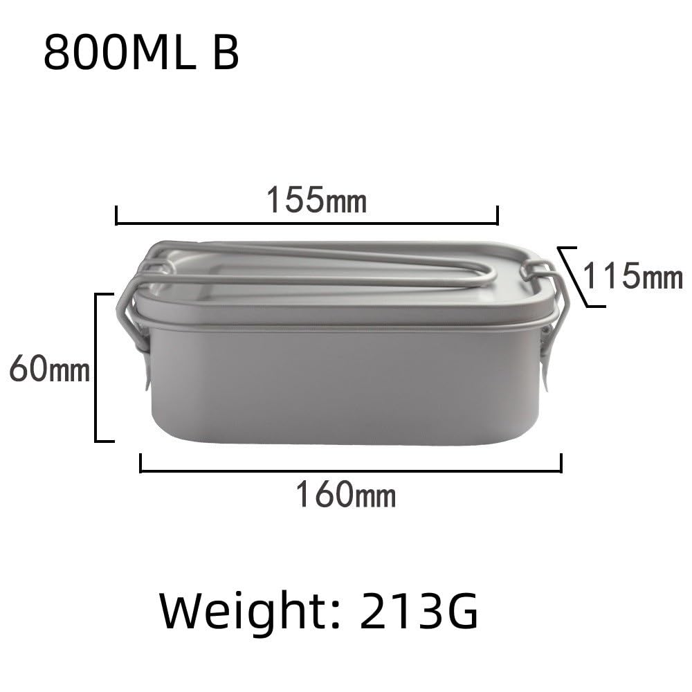 AsCoRP Lunchbox aus reinem Titan, 800 ml, Outdoor, Camping, tragbar, quadratisch, Lunchbox, Haushaltsgeschirr (800 ml B)