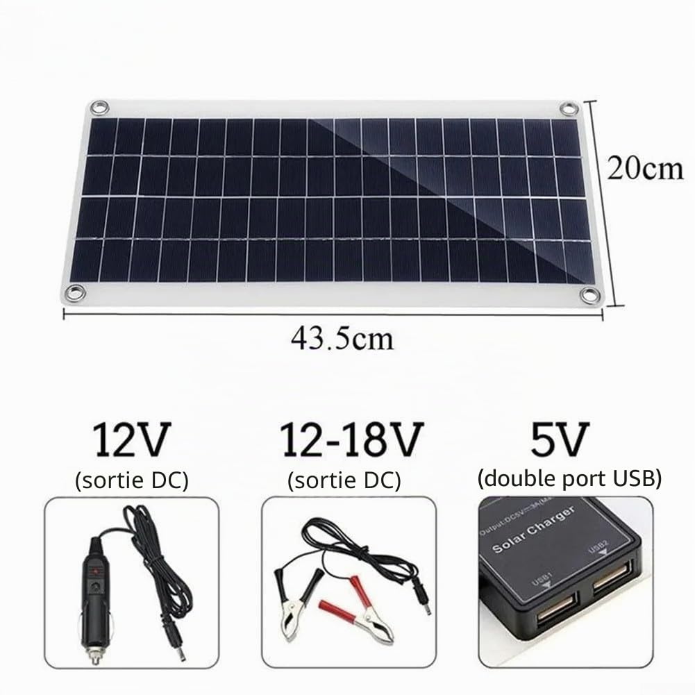 Kit de panneau solaire 1000 W 12 V avec régulateur de charge, port USB pour téléphone portable, camping-car, voiture, caravane et camping – Panneau solaire portable pour charger la batterie en