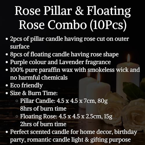 Image of Wax Scented Candles For Home Decor, Lavender Fragrance, Pillar And Floating Candles Combo, Purple Colour, Pack Of 10, 4 X 7 Cm
