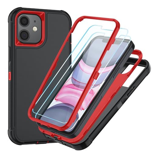 Image of SunStory Compatible with iPhone 11 Case with HD Screen Protector, 3-Layer Heavy Duty Full-Body Cover,3 in 1 Hybrid Protective Case for iPhone 11 6.1 inch,BlackRed