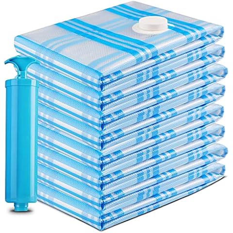 Storage Master 6-Pack Vacuum Storage Bags, Space Saver Bags 80% More Storage Space Work with Vacuum Cleaner + Travel Hand Pump (8-J) Cover